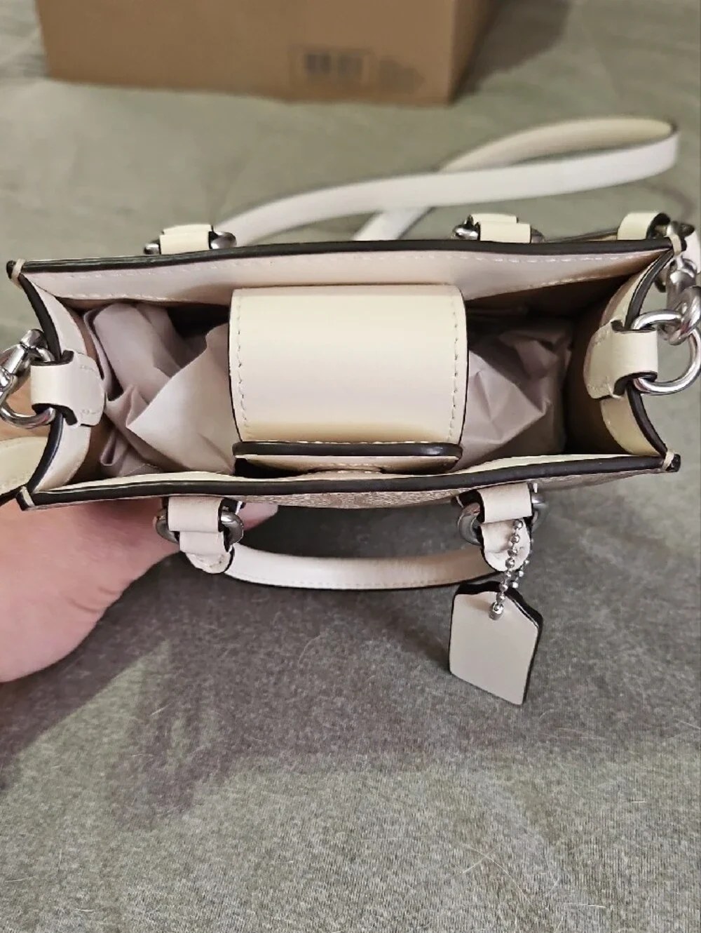Coach Beige Signature Canvas Mini Crossbody with White Trim NWOT - Picture 7 of 10